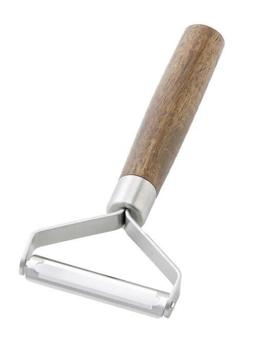 Pelapapas de acero inoxidable y madera