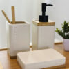 Set de baño cerámica con base de bambú - 3 pieza