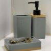 Set de baño cerámica con base de bambú - 3 pieza
