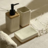 Set de baño cerámica con base de bambú - 3 pieza