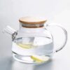 Tetera de vidrio resistente al calor con tapa de madera